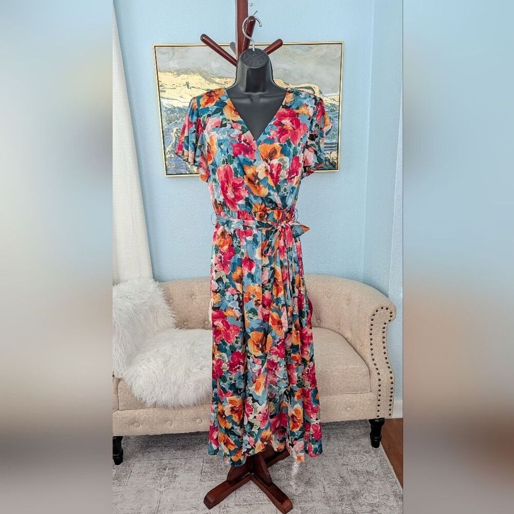 Nicole Miller Floral V-Neck Maxi Dress Size S - Picture 3 of 16